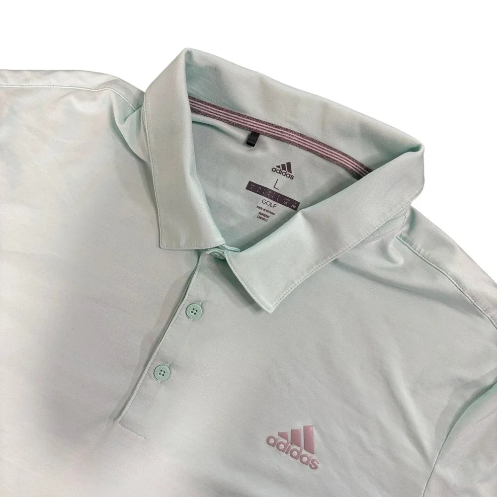 ADIDAS Golf Polo Shirt Mens L Mint Green Performance Stretch Logo Short Sleeve